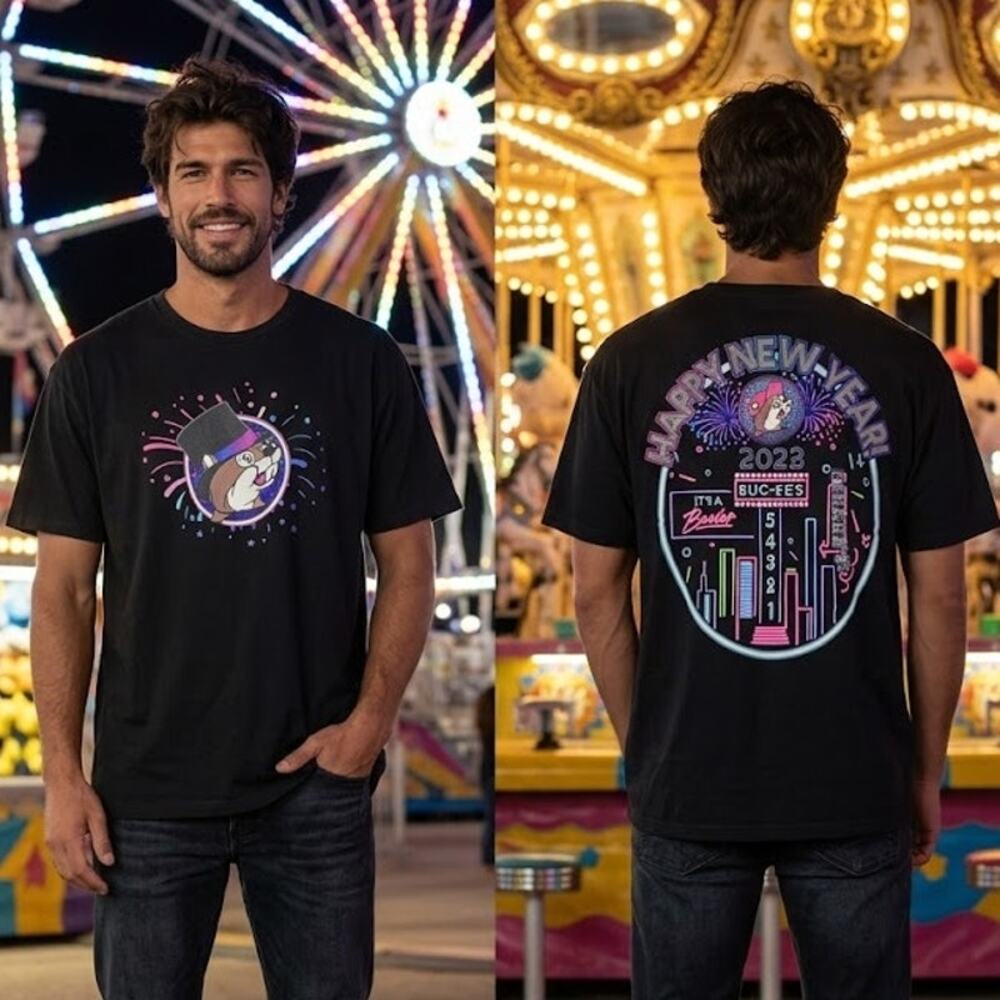 Bucees Happy New Year 2023 Shirt Mens XXL 50 52 Chest Black Graphic Tee NWOT